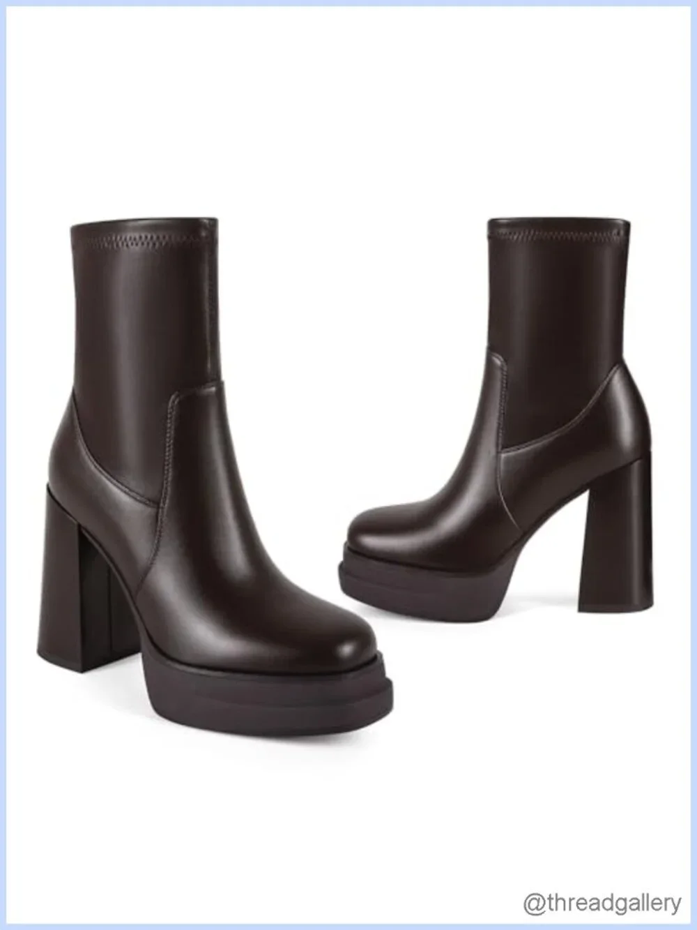 Platform Ankle Boots Chunky High Heel Square Toe Stretchy Combat Booties